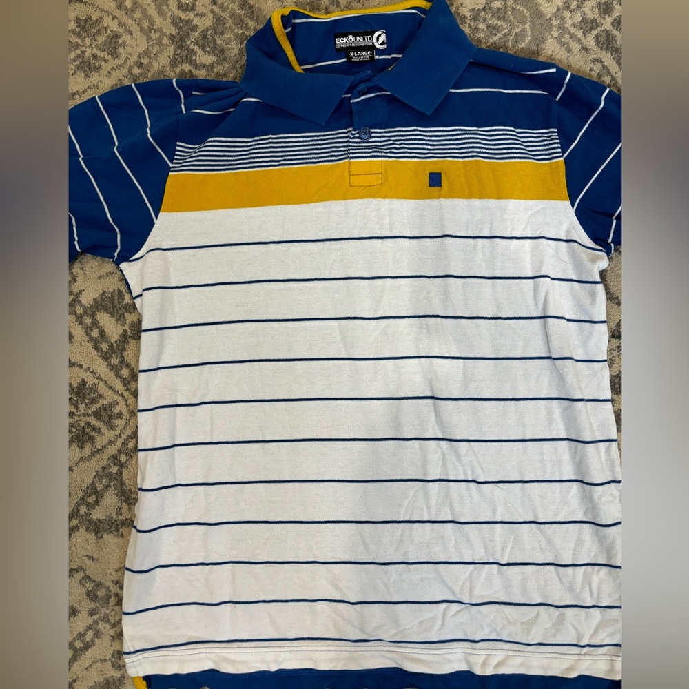 Ecko Unlimited Blue and Yellow Striped Polo Shirt